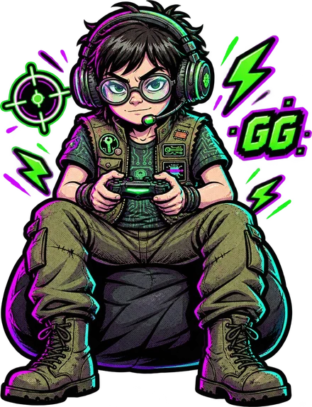 Le geek en gilet, casque gaming sur les oreilles et manette en main, concentré sur son écran