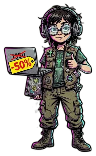 La mascotte avec un PC en promo
